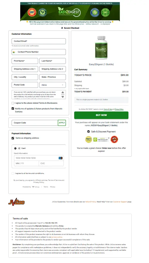 Easy2Digest order and checkout information